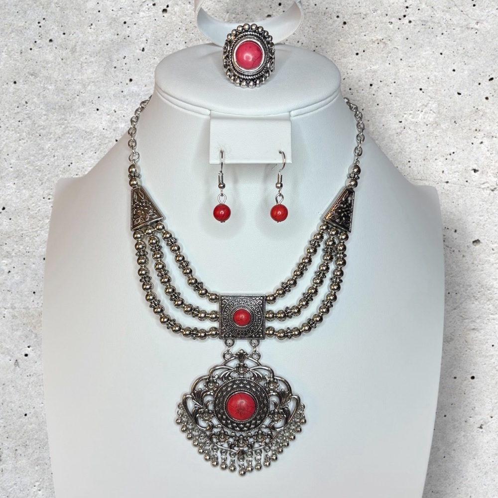 NWT Paparazzi Santa Fe Solstice Red Jewelry 3-piece Set | Necklace Earrings Ring